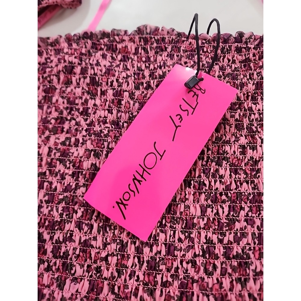 Betsey Johnson Pink and Black Floral Smocked Mini Dress - Picture 6 of 11